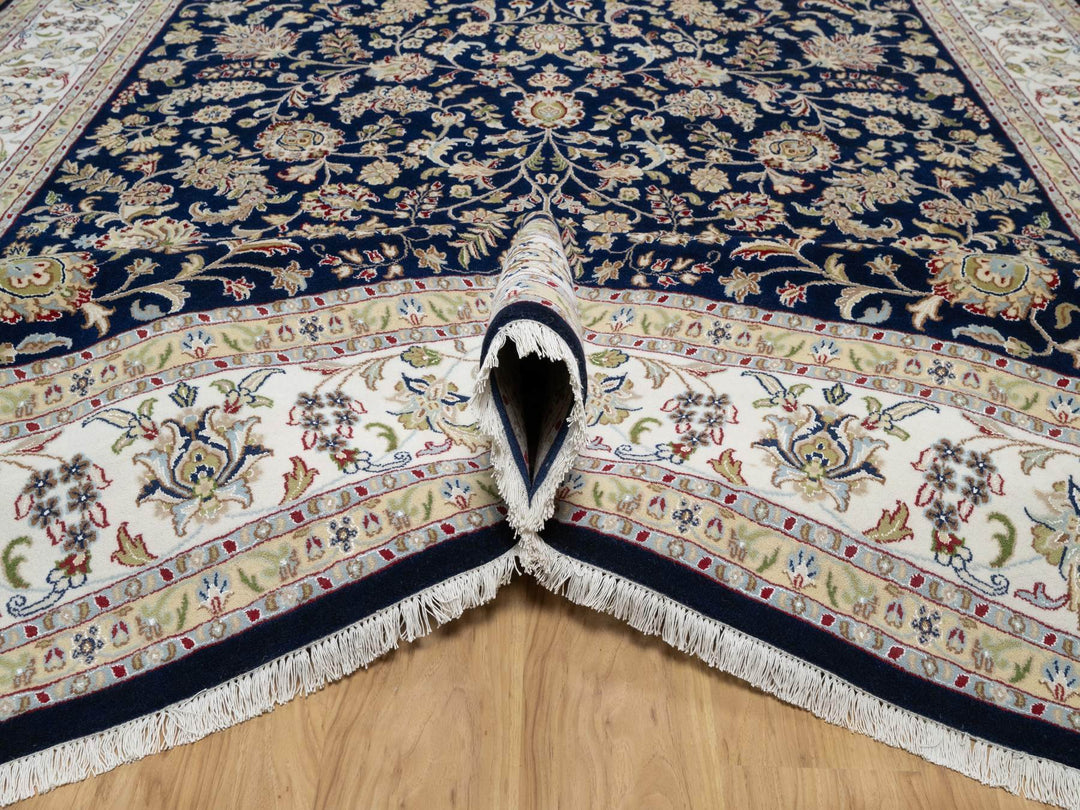 8'9" x 12'0" New Hand Knotted Blue Wool & Silk Rectangle Oriental Rug - MOA10291034