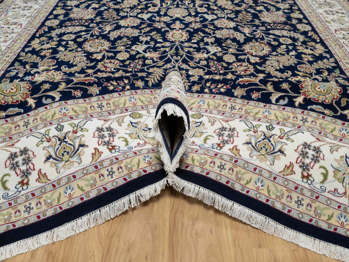 8'9" x 12'0" New Hand Knotted Blue Wool & Silk Rectangle Oriental Rug - MOA10291034
