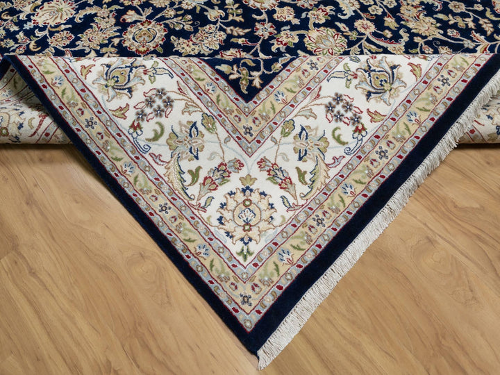 8'9" x 12'0" New Hand Knotted Blue Wool & Silk Rectangle Oriental Rug - MOA10291034