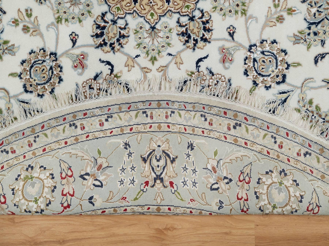 8'1" x 8'1" New Hand Knotted Ivory Wool & Silk Round Oriental Rug - MOA10291036