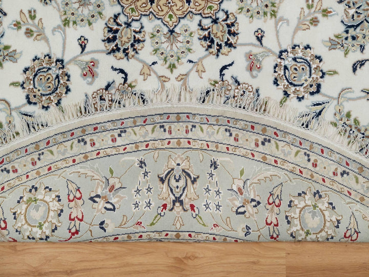8'1" x 8'1" New Hand Knotted Ivory Wool & Silk Round Oriental Rug - MOA10291036