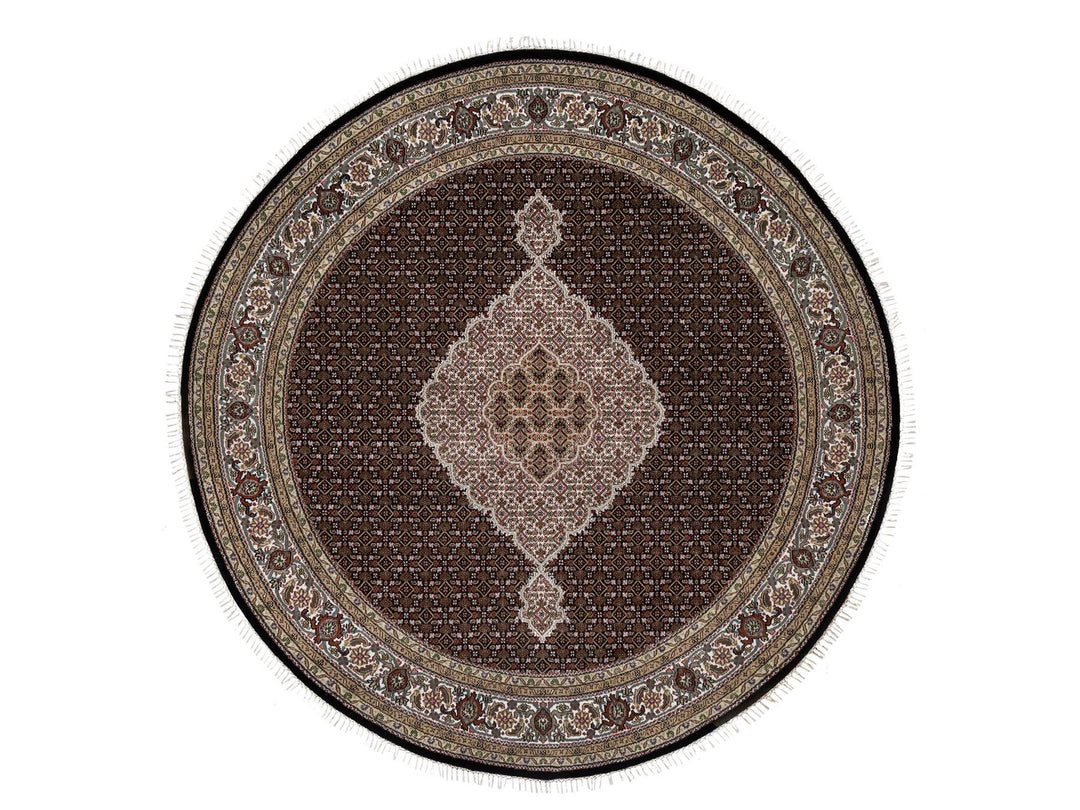 8'0" x 8'0" New Hand Knotted Black Wool Round Oriental Rug - MOA10291041