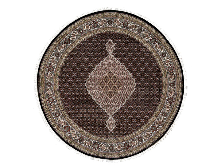 8'0" x 8'0" New Hand Knotted Black Wool Round Oriental Rug - MOA10291041