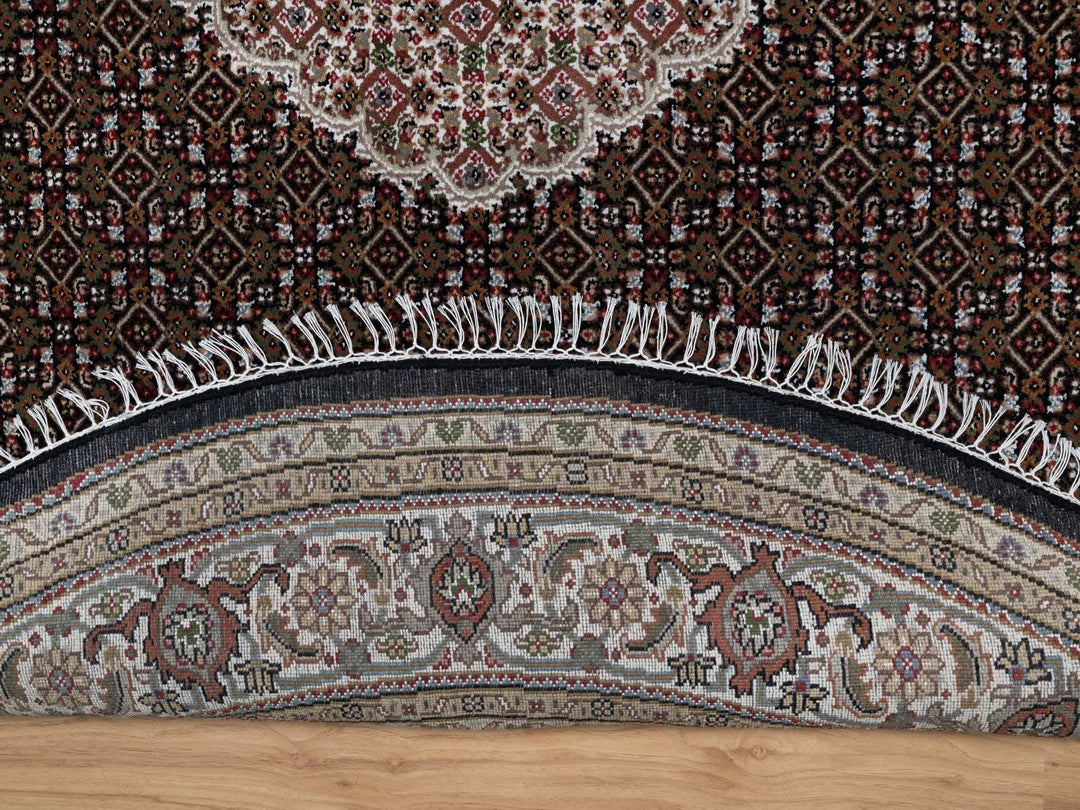 8'0" x 8'0" New Hand Knotted Black Wool Round Oriental Rug - MOA10291041