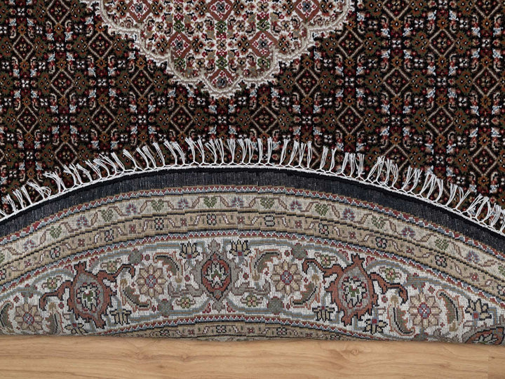 8'0" x 8'0" New Hand Knotted Black Wool Round Oriental Rug - MOA10291041