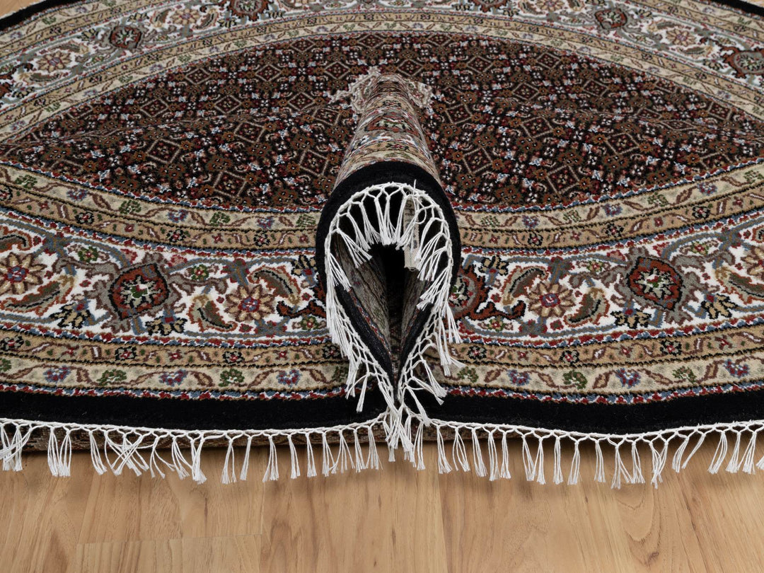 8'0" x 8'0" New Hand Knotted Black Wool Round Oriental Rug - MOA10291041