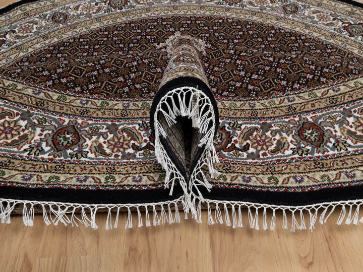 8'0" x 8'0" New Hand Knotted Black Wool Round Oriental Rug - MOA10291041
