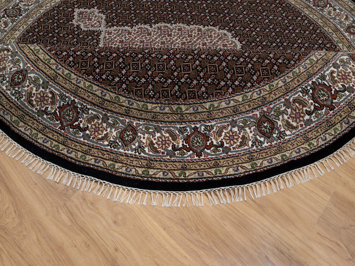 8'0" x 8'0" New Hand Knotted Black Wool Round Oriental Rug - MOA10291041