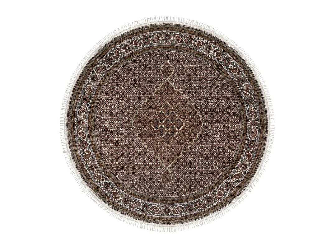 7'6" x 7'6" New Hand Knotted Ivory Wool Round Oriental Rug - MOA10291042