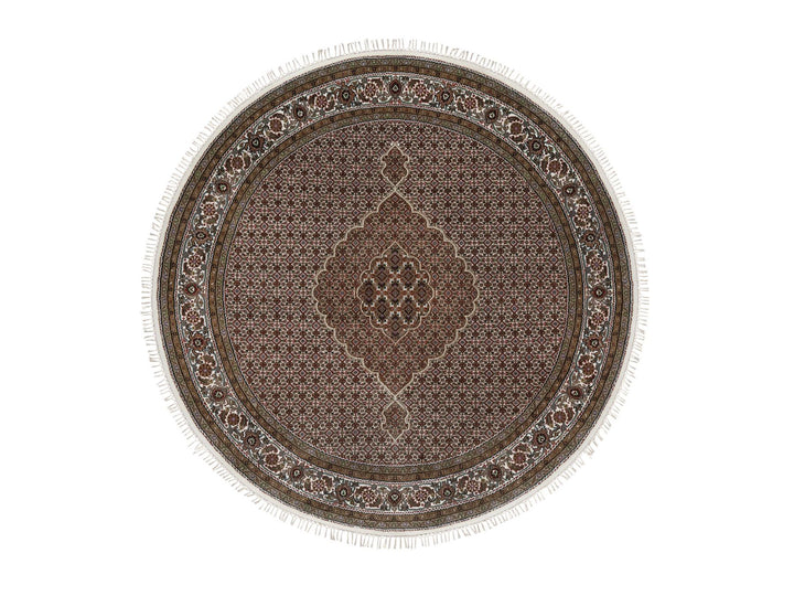 7'6" x 7'6" New Hand Knotted Ivory Wool Round Oriental Rug - MOA10291042