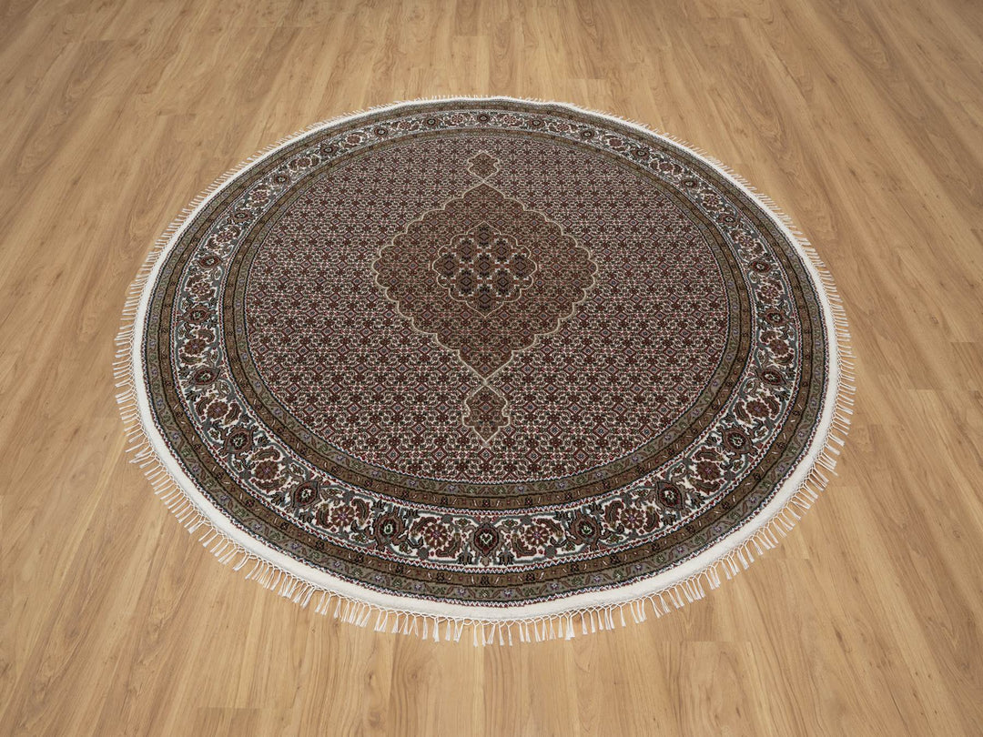 7'6" x 7'6" New Hand Knotted Ivory Wool Round Oriental Rug - MOA10291042