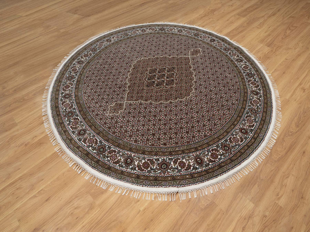 7'6" x 7'6" New Hand Knotted Ivory Wool Round Oriental Rug - MOA10291042