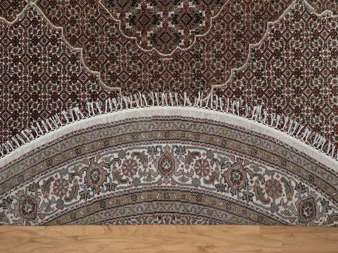 7'6" x 7'6" New Hand Knotted Ivory Wool Round Oriental Rug - MOA10291042