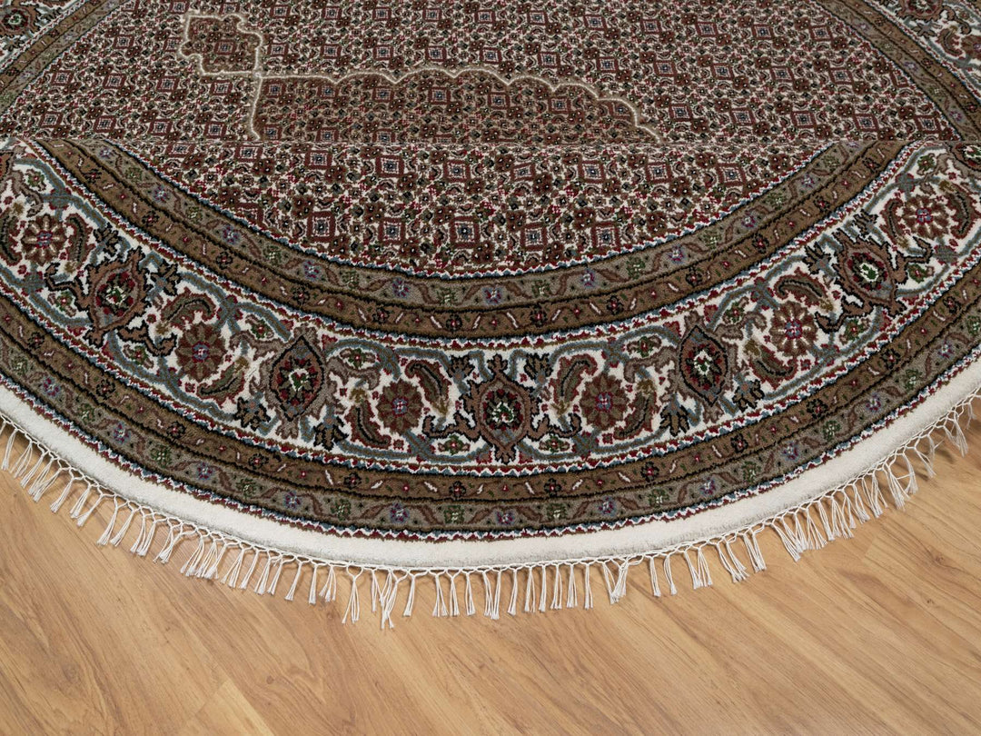 7'6" x 7'6" New Hand Knotted Ivory Wool Round Oriental Rug - MOA10291042