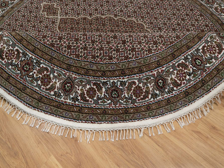 7'6" x 7'6" New Hand Knotted Ivory Wool Round Oriental Rug - MOA10291042