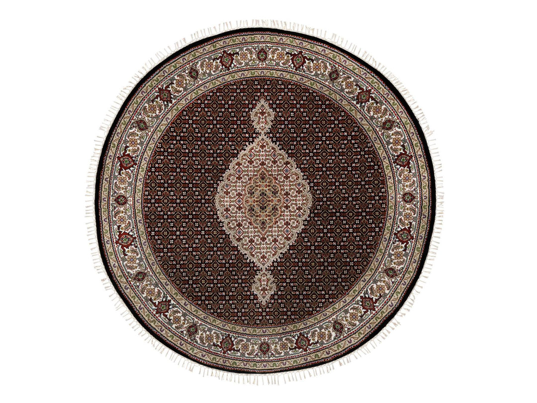 6'0" x 6'0" New Hand Knotted Black Wool Round Oriental Rug - MOA10291043
