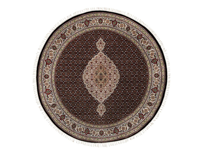 6'0" x 6'0" New Hand Knotted Black Wool Round Oriental Rug - MOA10291043