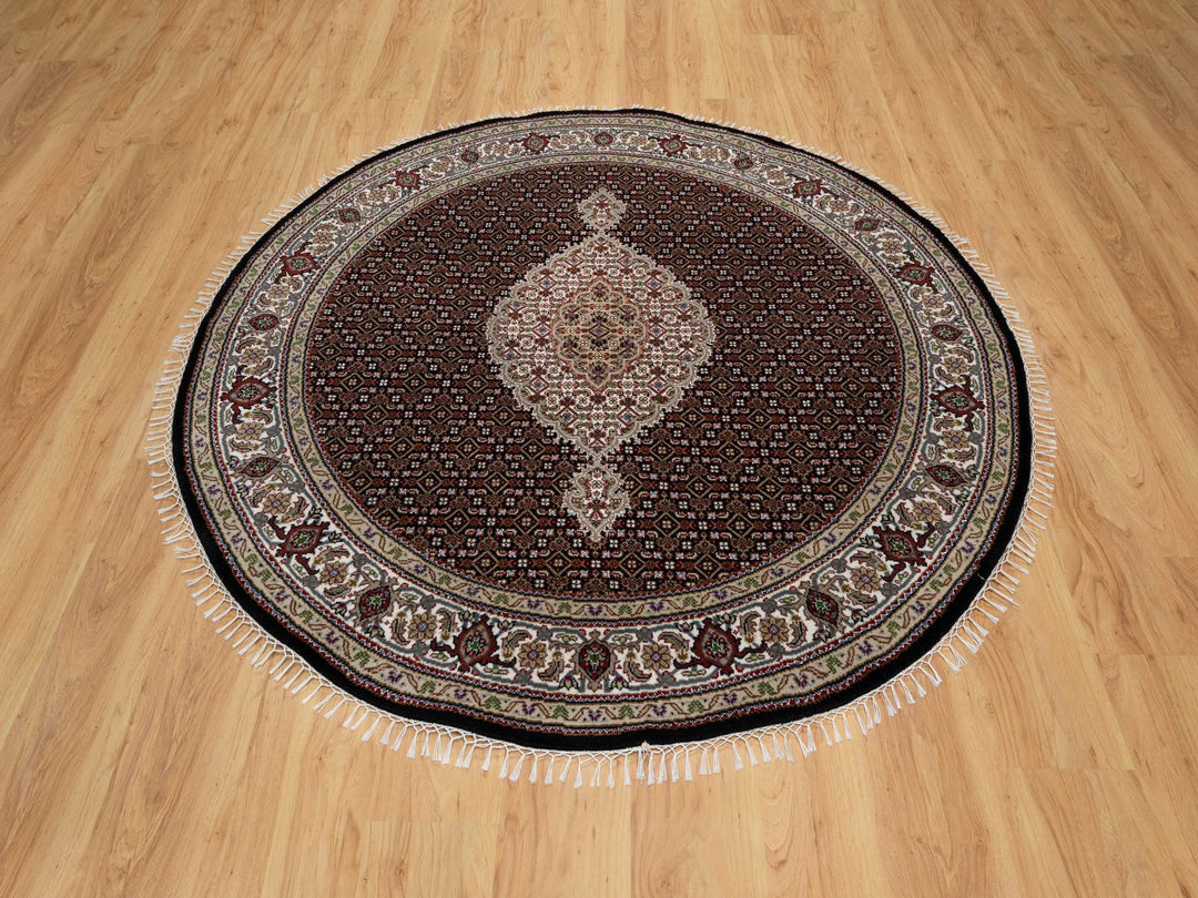 6'0" x 6'0" New Hand Knotted Black Wool Round Oriental Rug - MOA10291043