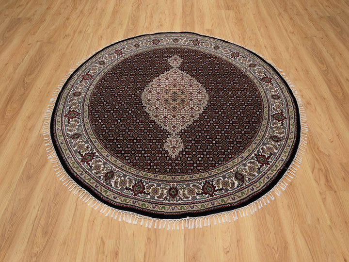 6'0" x 6'0" New Hand Knotted Black Wool Round Oriental Rug - MOA10291043