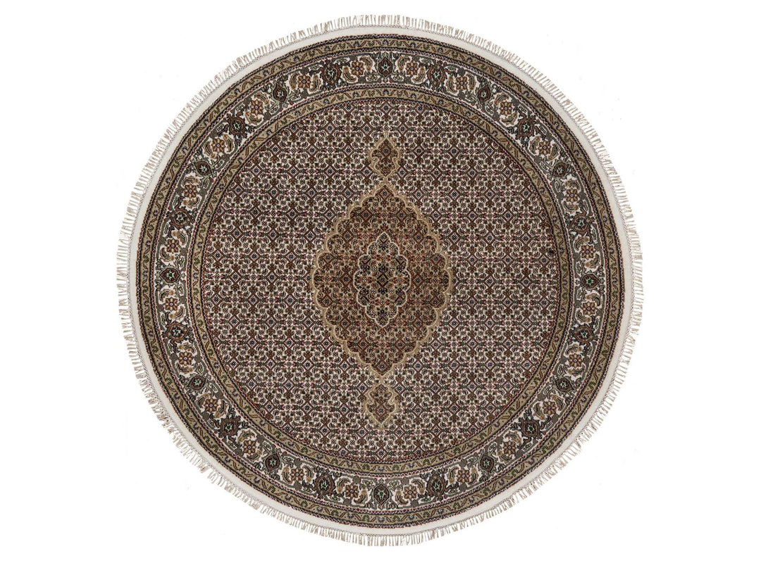 6'0" x 6'0" New Hand Knotted Ivory Wool Round Oriental Rug - MOA10291044