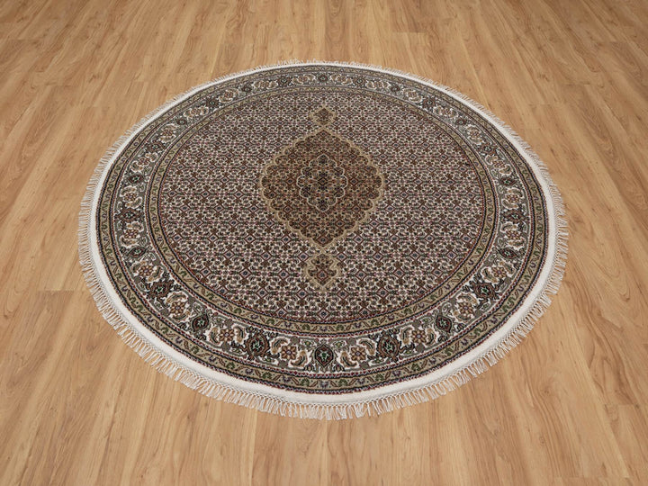6'0" x 6'0" New Hand Knotted Ivory Wool Round Oriental Rug - MOA10291044