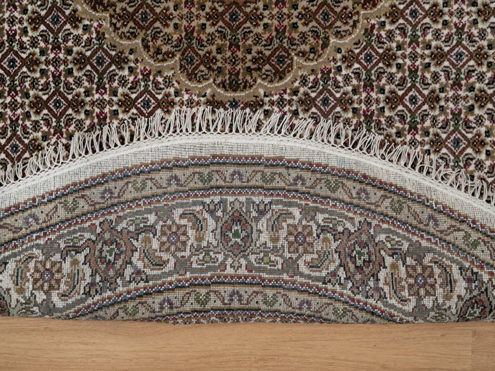 6'0" x 6'0" New Hand Knotted Ivory Wool Round Oriental Rug - MOA10291044
