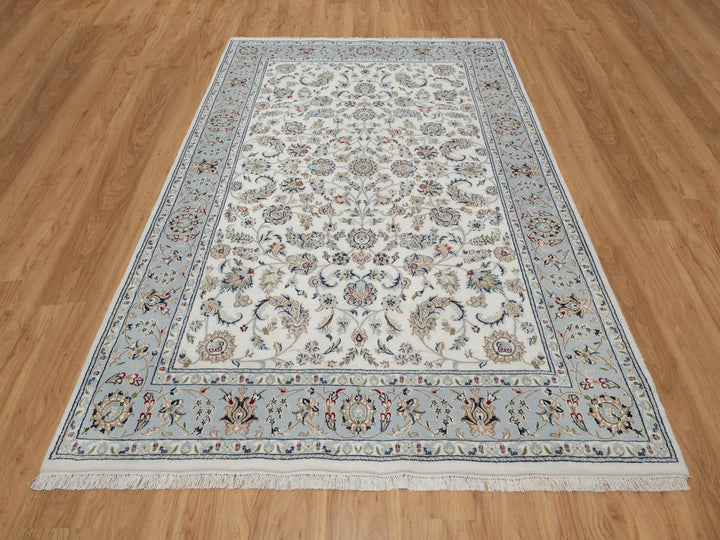 6'0" x 9'0" New Hand Knotted Ivory Wool & Silk Rectangle Oriental Rug - MOA10291049