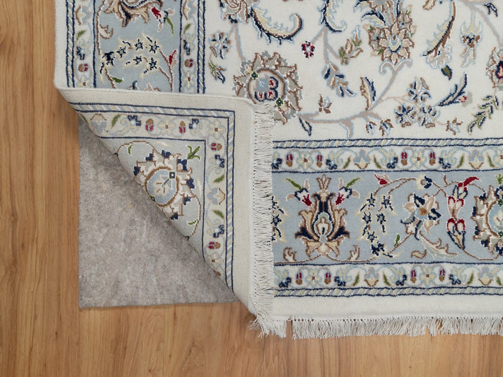 6'0" x 9'0" New Hand Knotted Ivory Wool & Silk Rectangle Oriental Rug - MOA10291049