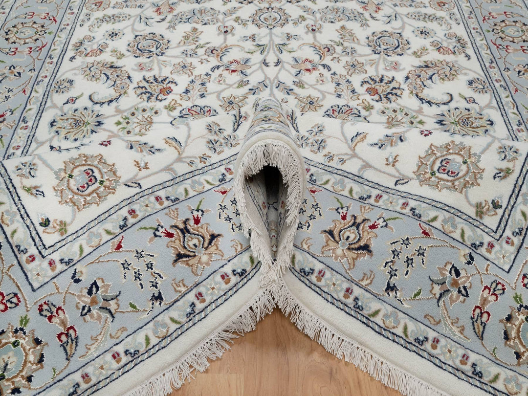 6'0" x 9'0" New Hand Knotted Ivory Wool & Silk Rectangle Oriental Rug - MOA10291049