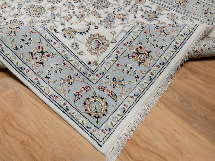 6'0" x 9'0" New Hand Knotted Ivory Wool & Silk Rectangle Oriental Rug - MOA10291049