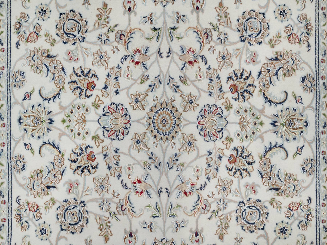 6'0" x 9'0" New Hand Knotted Ivory Wool & Silk Rectangle Oriental Rug - MOA10291049