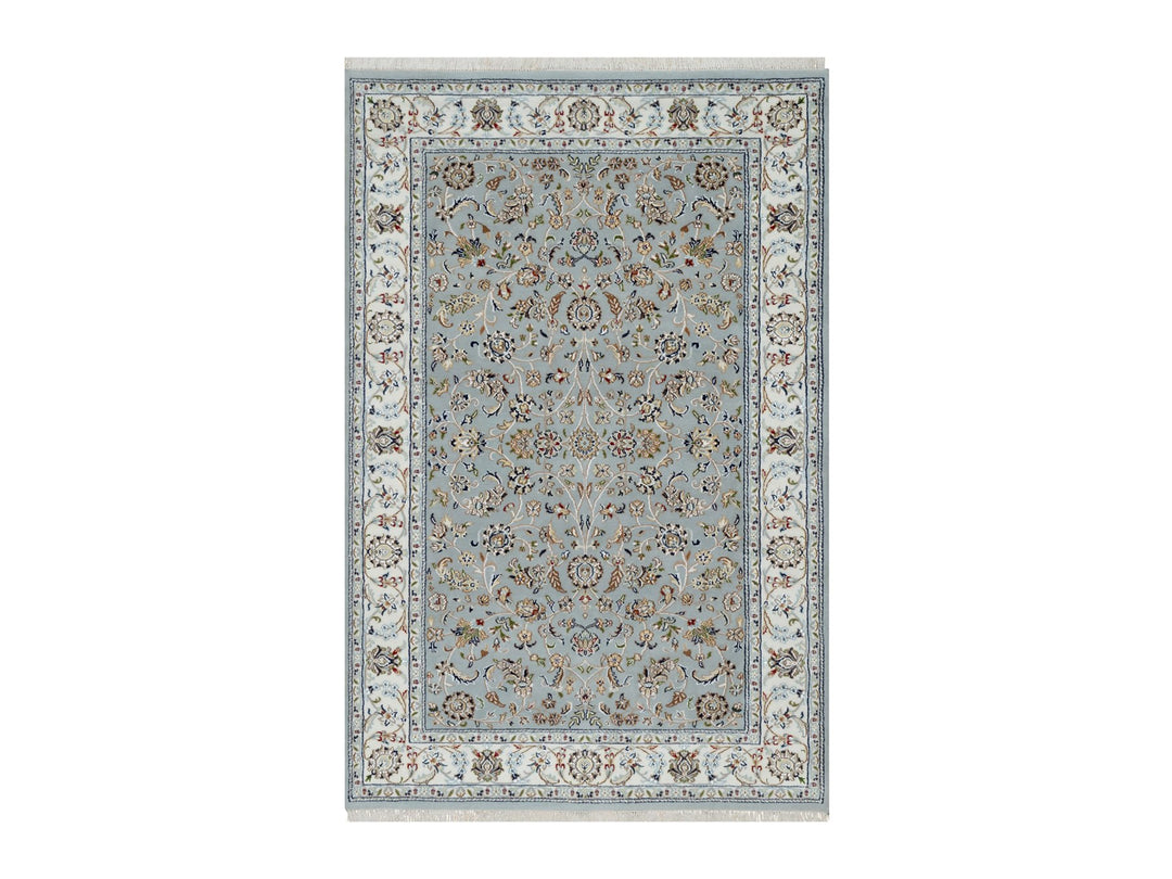 5'0" x 8'0" New Hand Knotted Blue Wool & Silk Rectangle Oriental Rug - MOA10291052