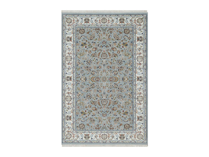 5'0" x 8'0" New Hand Knotted Blue Wool & Silk Rectangle Oriental Rug - MOA10291052