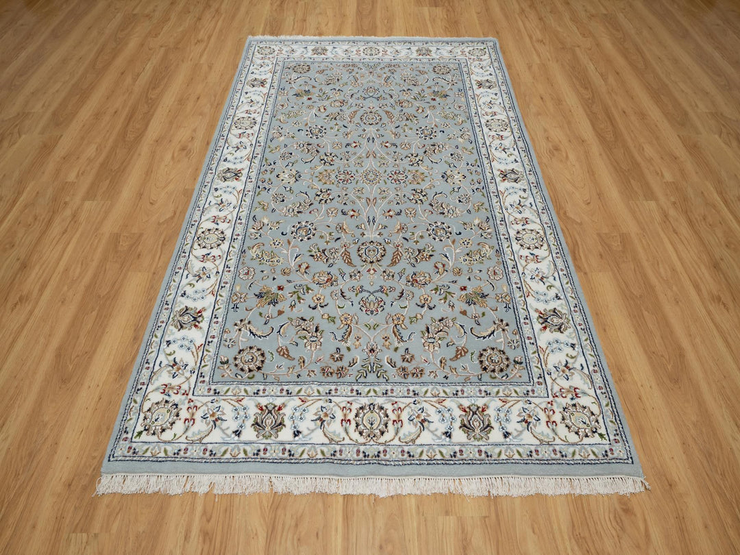 5'0" x 8'0" New Hand Knotted Blue Wool & Silk Rectangle Oriental Rug - MOA10291052
