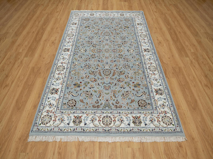 5'0" x 8'0" New Hand Knotted Blue Wool & Silk Rectangle Oriental Rug - MOA10291052
