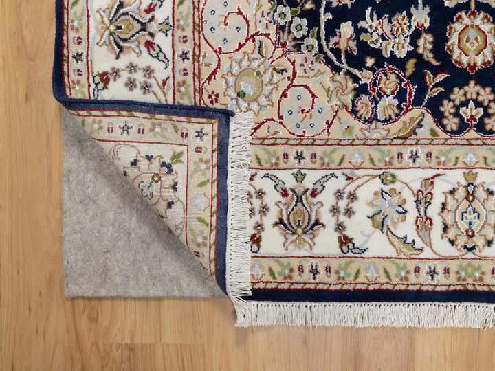 5'0" x 5'0" New Hand Knotted Blue Wool & Silk Square Oriental Rug - MOA10291054