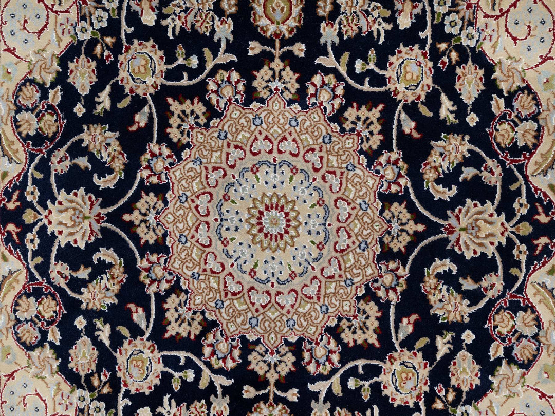 5'0" x 5'0" New Hand Knotted Blue Wool & Silk Square Oriental Rug - MOA10291054