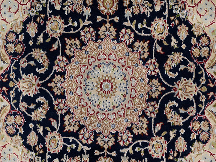 5'0" x 5'0" New Hand Knotted Blue Wool & Silk Square Oriental Rug - MOA10291054