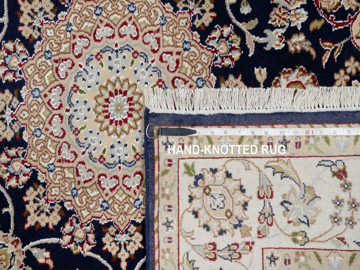 5'0" x 5'0" New Hand Knotted Blue Wool & Silk Square Oriental Rug - MOA10291054