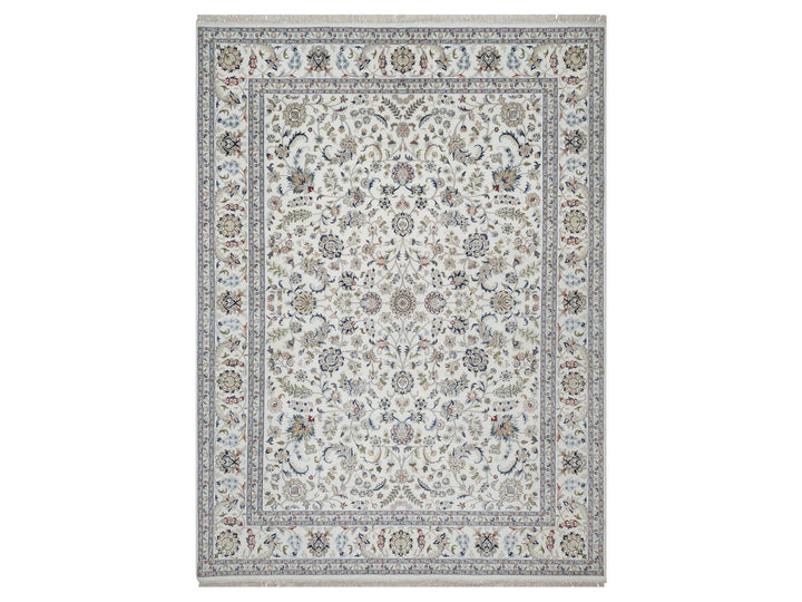 9'0" x 12'1" New Hand Knotted Ivory Wool & Silk Rectangle Oriental Rug - MOA10291055