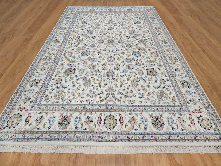 9'0" x 12'1" New Hand Knotted Ivory Wool & Silk Rectangle Oriental Rug - MOA10291055