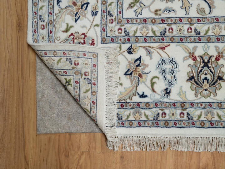 9'0" x 12'1" New Hand Knotted Ivory Wool & Silk Rectangle Oriental Rug - MOA10291055