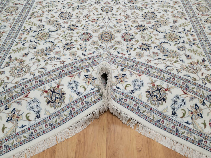 9'0" x 12'1" New Hand Knotted Ivory Wool & Silk Rectangle Oriental Rug - MOA10291055