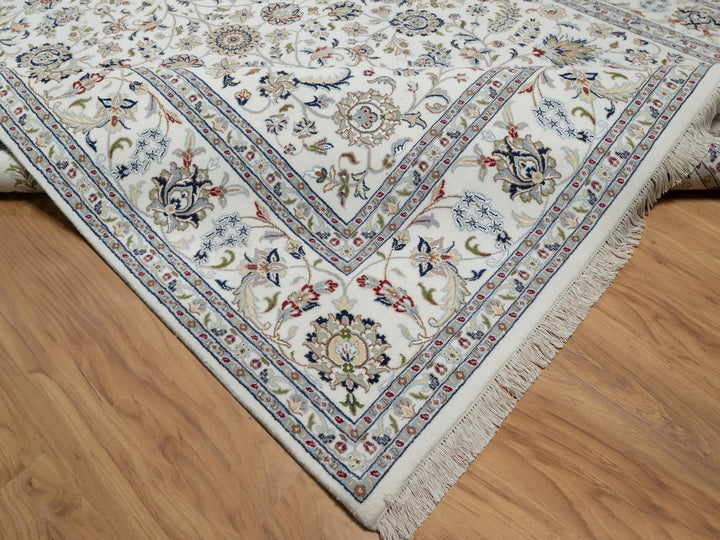 9'0" x 12'1" New Hand Knotted Ivory Wool & Silk Rectangle Oriental Rug - MOA10291055