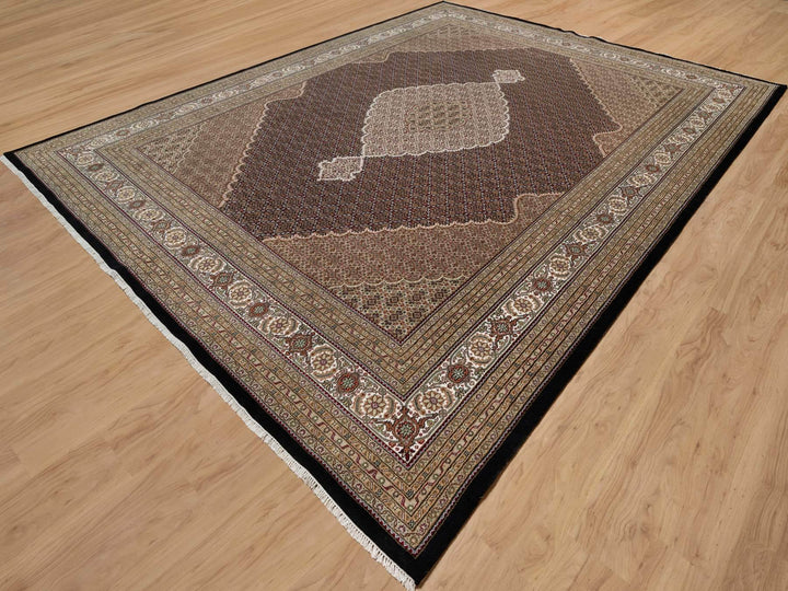 11'8" x 15'2" New Hand Knotted Black Wool Rectangle Oriental Rug - MOA10291056