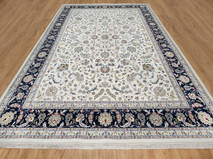 10'2" x 14'0" New Hand Knotted Ivory Wool & Silk Rectangle Oriental Rug - MOA10291057