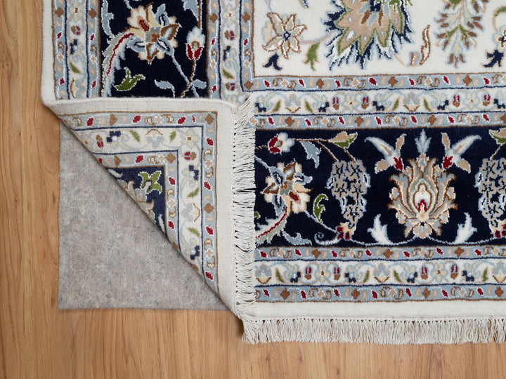 7'8" x 7'9" New Hand Knotted Ivory Wool & Silk Square Oriental Rug - MOA10291058