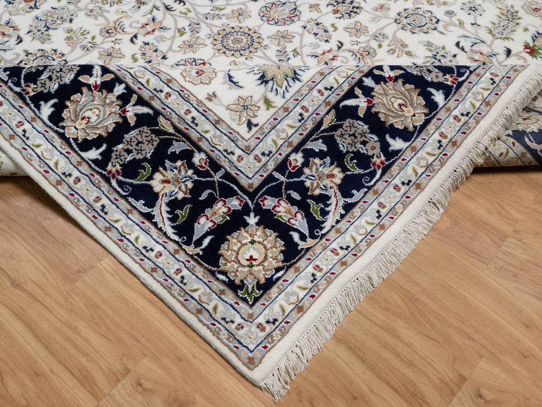 7'8" x 7'9" New Hand Knotted Ivory Wool & Silk Square Oriental Rug - MOA10291058