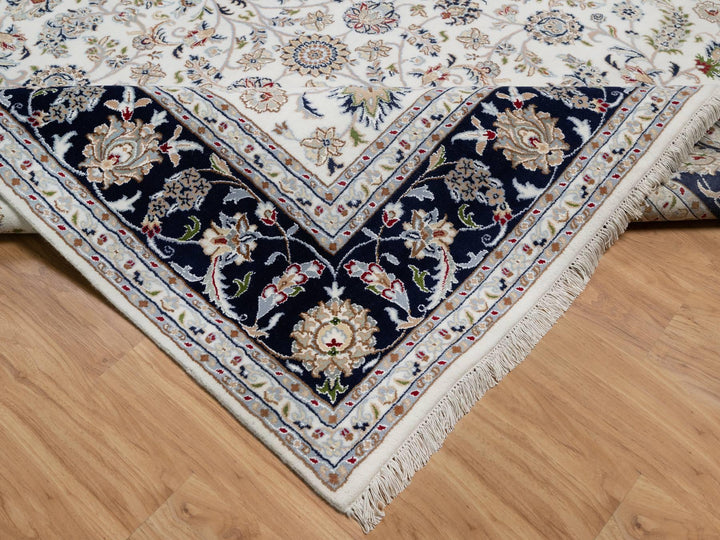 7'8" x 7'9" New Hand Knotted Ivory Wool & Silk Square Oriental Rug - MOA10291058