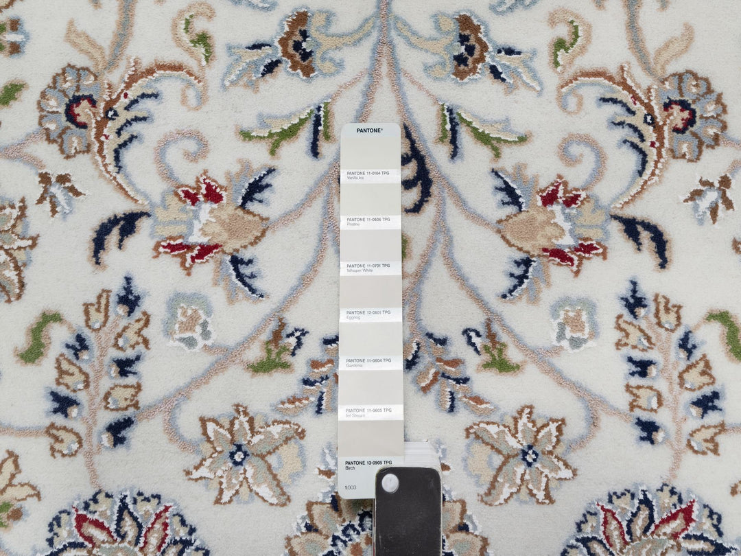 7'8" x 7'9" New Hand Knotted Ivory Wool & Silk Square Oriental Rug - MOA10291058